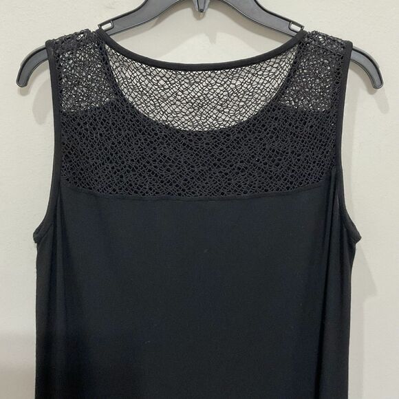 Eileen Fisher Jersey Knit Dress Black Mesh Top Sleeveless Sz M Minimalist - Picture 2 of 5